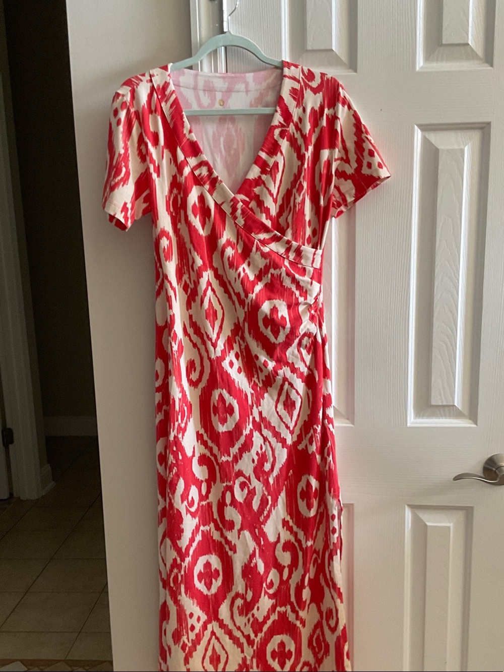 Spartina Red & Cream Wrap Maxi Dress, S